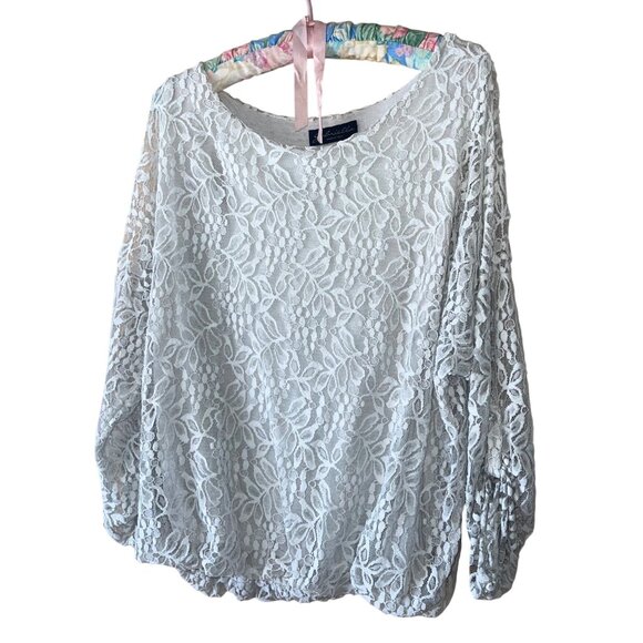 Gabriella Womens Top One Size Gray Lined Lace Long Sleeve Casual matching scarf - Picture 3 of 12